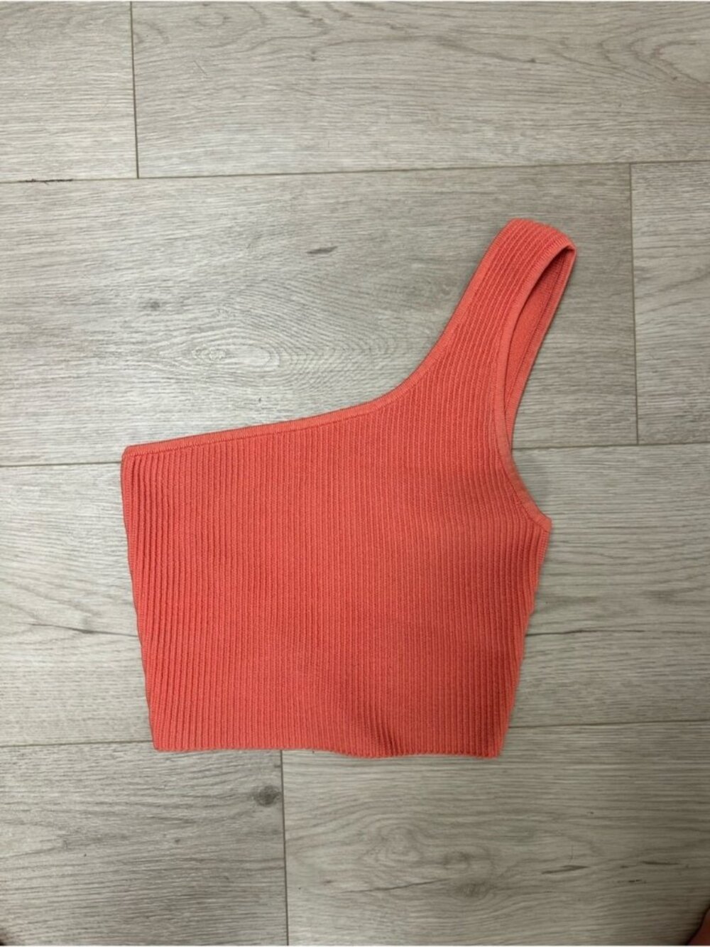 Babaton Sculpt Knit One-Shoulder Textured Orange Cropped Tank